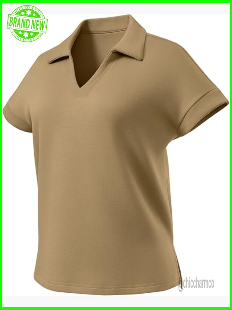 Women's V-Neck Polo Shirt Short Sleeve Sun Protection Golf Travel